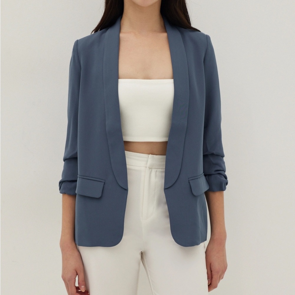 Womens Slate Blue Open-Front Blazer